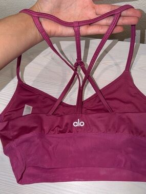 ALO Yoga Strappy Sports Bra in Raspberry Plum